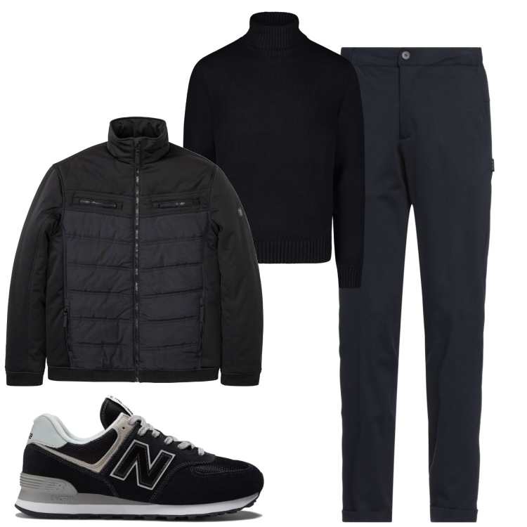 Outfit uomo - Black. Stile Urban per Tutti i giorni. Abbinamento con pantaloni, piumini, sneakers, maglieria.