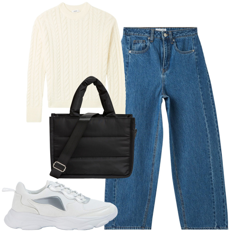 Outfit donna - Total look #2028316. Stile Casual per Tutti i giorni. Abbinamento con shopping bag, jeans, sneakers, maglieria.