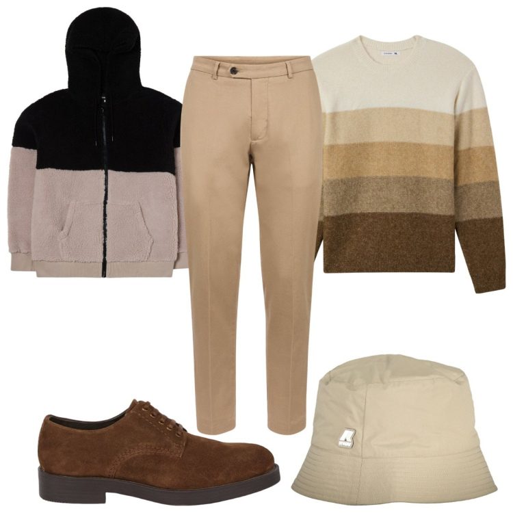 Outfit uomo - Total look #2028359. Stile Casual per Tutti i giorni. Abbinamento con felpe con cappuccio, maglieria, scarpe stringate, pantaloni, cappelli.