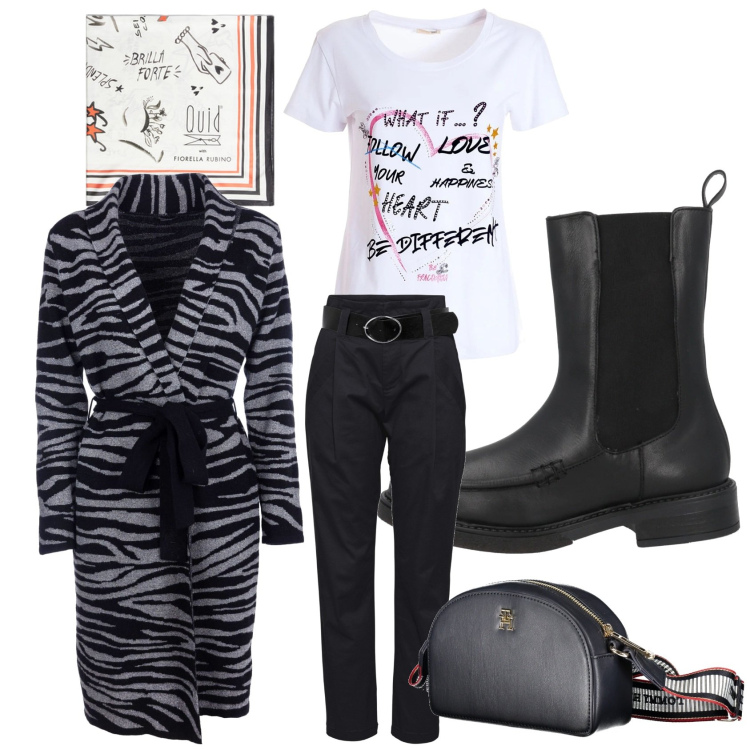 Outfit donna - La mia giornata!♡. Stile Sporty chic per Tutti i giorni. Abbinamento con pantaloni, stivaletti, t-shirt, cardigans, borse a tracolla, foulard.