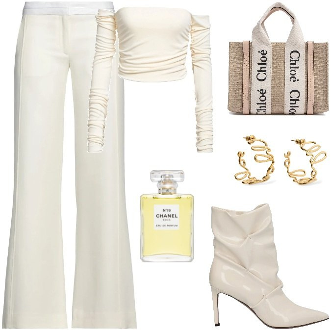 Outfit donna - Total look #2028459. Stile Chic per Tutti i giorni. Abbinamento con stivaletti, top, pantaloni, profumi, borse a mano, orecchini.
