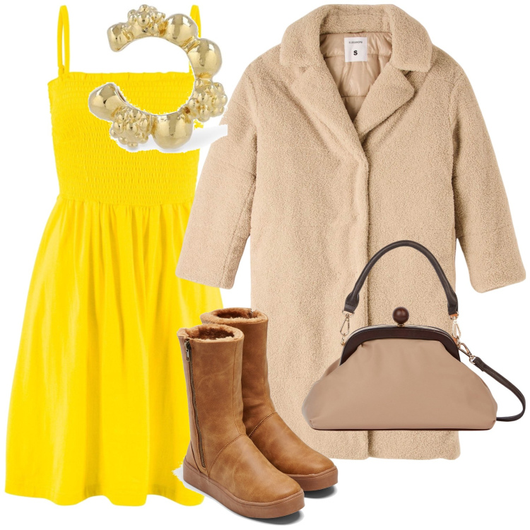 Outfit donna - Capodanno. Stile Glamour per Serata fuori. Abbinamento con stivali, vestiti, cappotti, clutch, orecchini.
