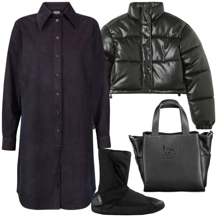 Outfit donna - Total look. Stile Basic per Tutti i giorni. Abbinamento con stivaletti, blazer, vestiti chemisier, borse a spalla.