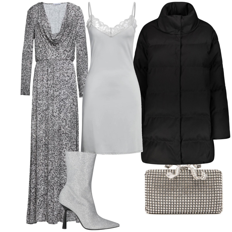 Outfit donna - Total look. Stile Chic per Serata fuori. Abbinamento con vestiti lunghi, stivaletti, sottovesti, cappotti, pochette.