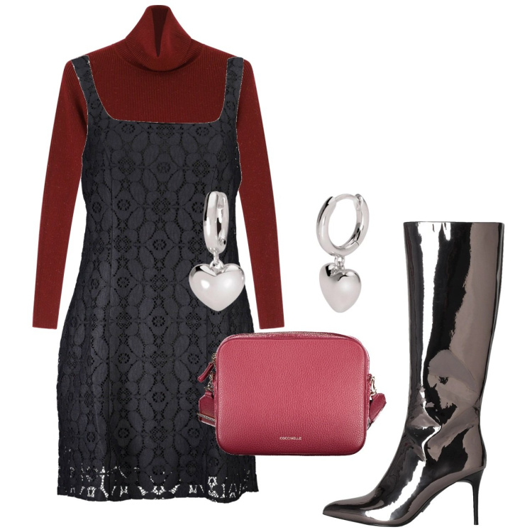 Outfit donna - Gli stivali scintillanti. Stile Urban per Serata fuori. Abbinamento con stivali, orecchini, maglieria, borse a tracolla, vestiti corti.