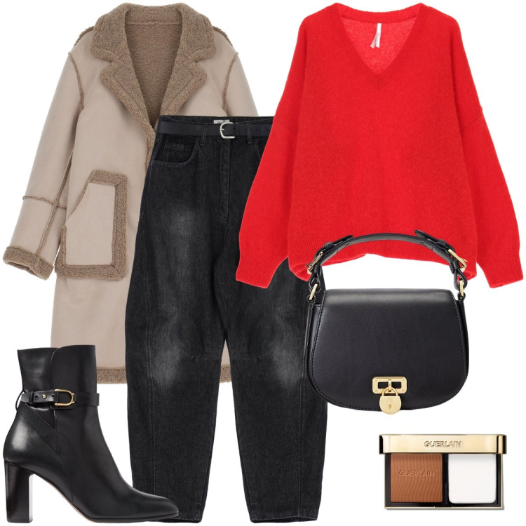 Outfit donna - Stile furry. Stile Trendy per Serata fuori. Abbinamento con fondotinta, cappotti, maglieria, jeans, borse a tracolla, stivaletti.