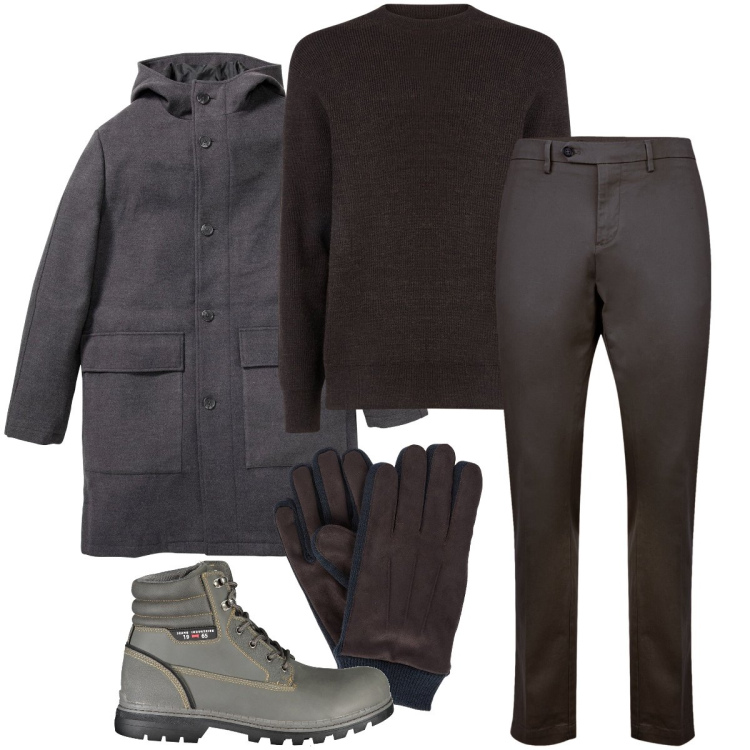Outfit uomo - Gli scarponcini alti. Stile Business/Elegante per Ufficio. Abbinamento con cappotti, guanti, stivali, pantaloni chino, maglieria.
