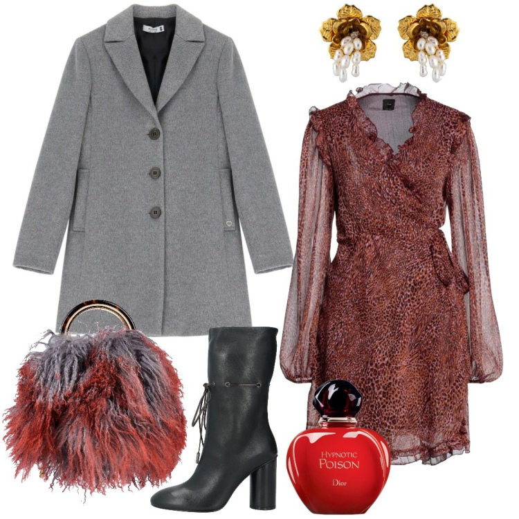 Outfit donna - Serata Romantica. Stile Romantica per Serata fuori. Abbinamento con stivaletti, borse a secchiello, vestiti corti, profumi, cappotti, orecchini.
