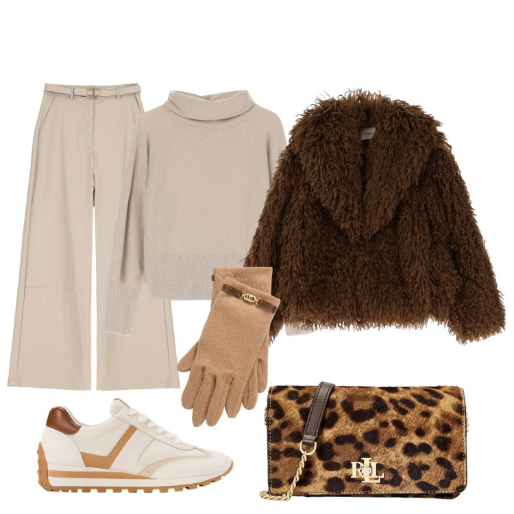 Outfit donna - Confortevole ed elegante. Stile Sporty chic per Serata fuori. Abbinamento con pantaloni, cappotti, maglieria, sneakers, guanti, borse a mano.