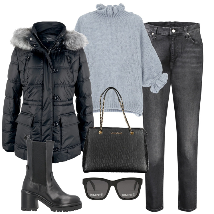 Outfit donna - City. Stile Minimal per Tutti i giorni. Abbinamento con giacche, stivaletti chelsea, occhiali da sole, maglieria, jeans mom, borse a spalla.