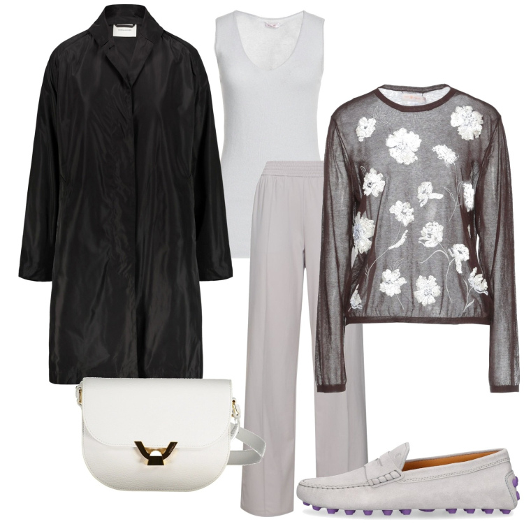 Outfit donna - Total look #2028656. Stile Casual chic per Tutti i giorni. Abbinamento con pullovers, pullovers, trench, borse a tracolla, mocassini, pantaloni.