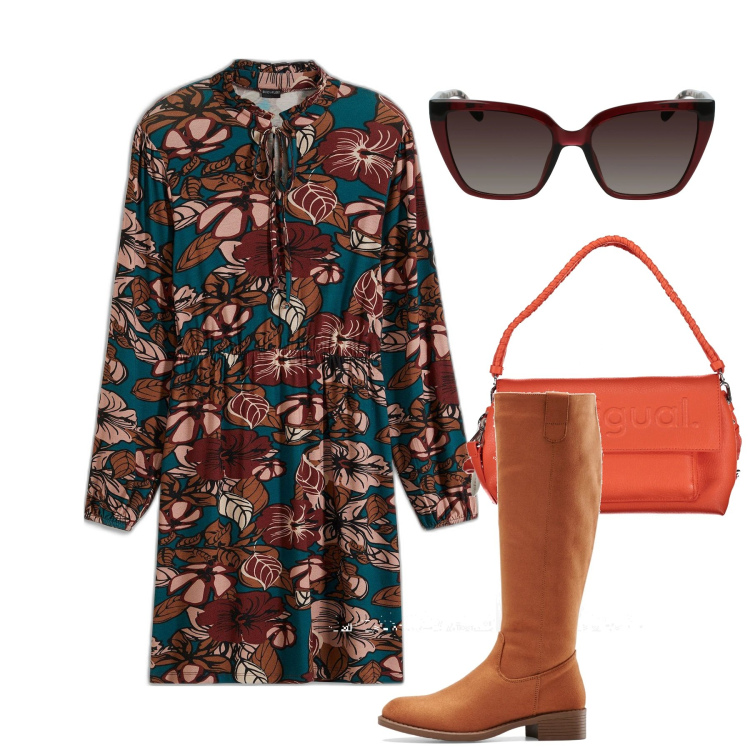 Outfit donna - City. Stile Bon Ton per Ufficio. Abbinamento con stivali, vestiti, borse a spalla, occhiali da sole.