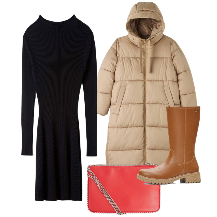 Outfit donna - City. Stile Bon Ton per Tutti i giorni. Abbinamento con stivali, borse a tracolla, piumini, vestiti midi/longuette.
