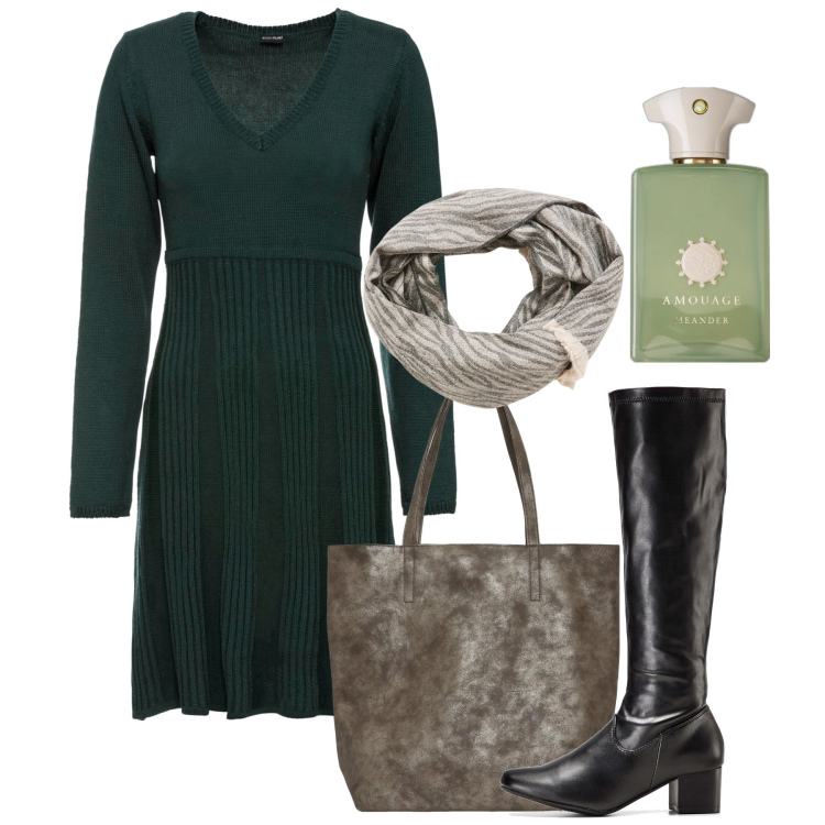 Outfit donna - City. Stile Bon Ton per Tutti i giorni. Abbinamento con vestiti, stivali, profumi, sciarpe, borse tote.