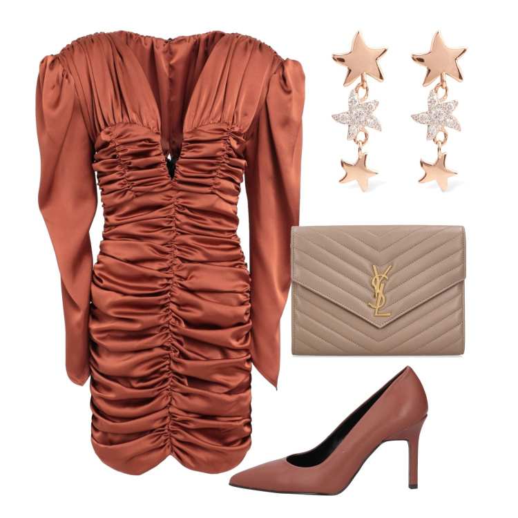 Outfit donna - So glam e chic. Stile Glamour per Serata fuori. Abbinamento con décolleté, vestiti corti, orecchini, pochette.