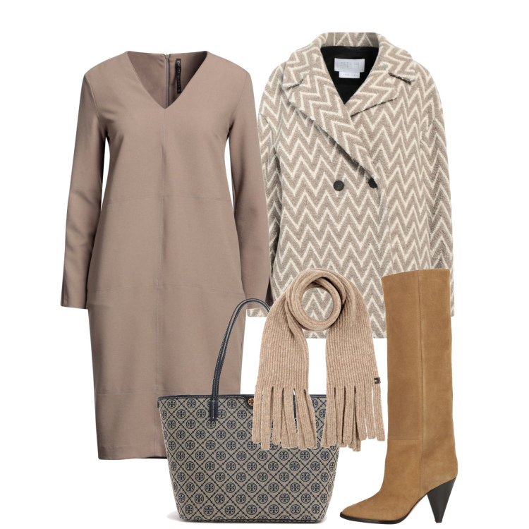 Outfit donna - City. Stile Bon Ton per Ufficio. Abbinamento con caban, vestiti corti, stivali, sciarpe, shopping bag.