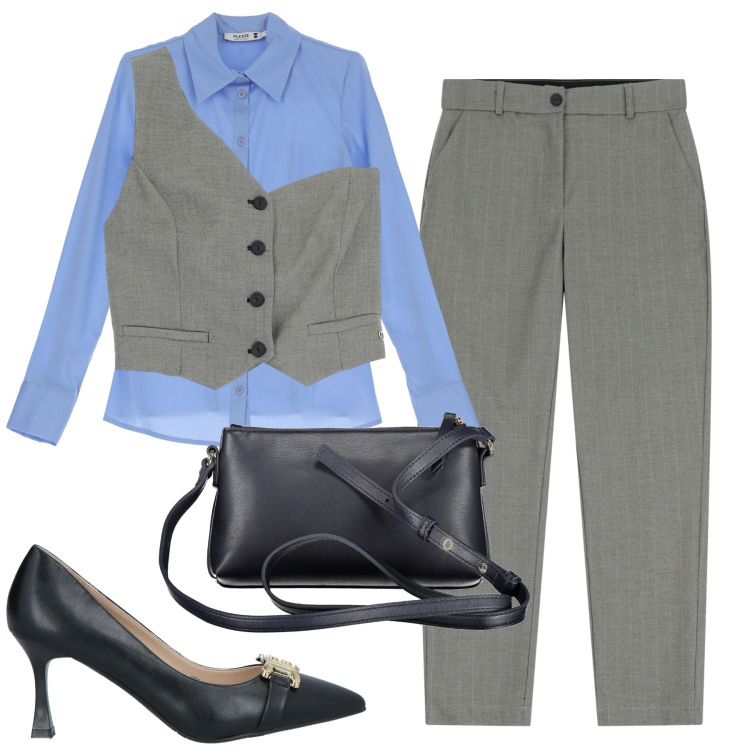 Outfit donna - Total look #2028852. Stile Trendy per Tutti i giorni. Abbinamento con décolleté, camicie, gilet, pantaloni, borse a tracolla.