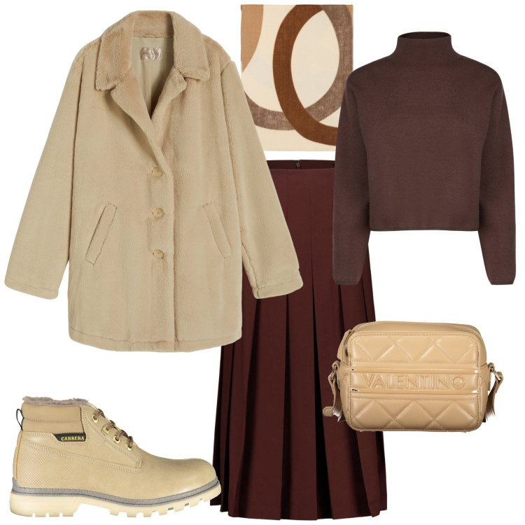 Outfit donna - Total look #2028906. Stile Trendy per Tutti i giorni. Abbinamento con foulard, cappotti, cardigans, gonne longuette, stivali, borse a tracolla.