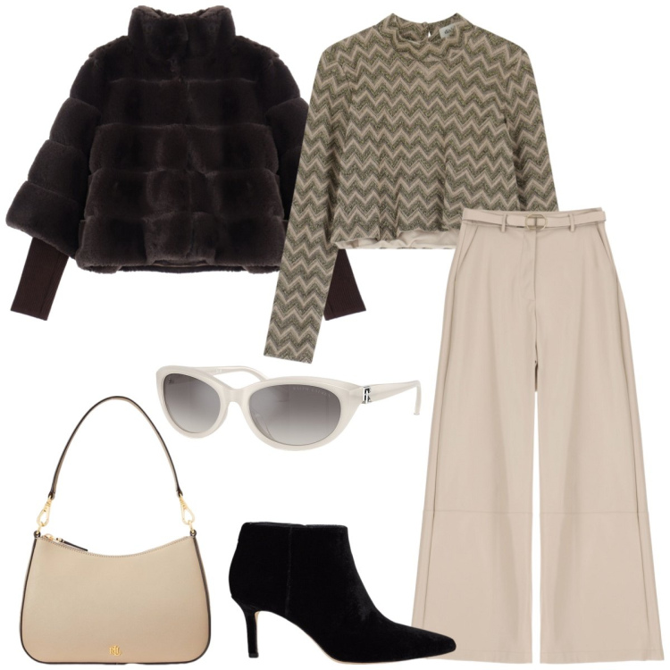Outfit donna - Total look #2028922. Stile Casual chic per Tutti i giorni. Abbinamento con pantaloni, occhiali da sole, borse a spalla, stivaletti, blazer, top.