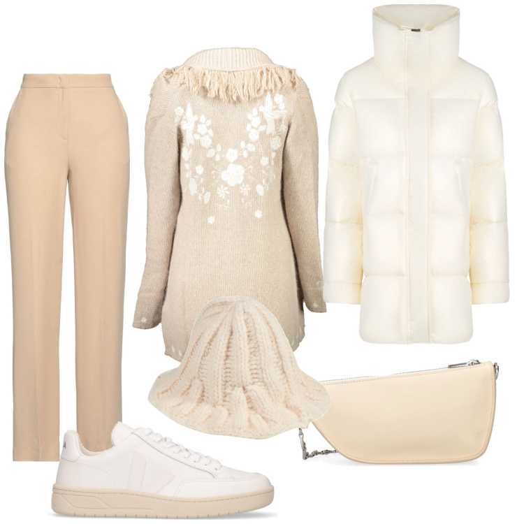 Outfit donna - Quest\' inverno. Stile Casual per Tutti i giorni. Abbinamento con pantaloni, cappelli, blazer, cardigans, sneakers, borse a spalla.