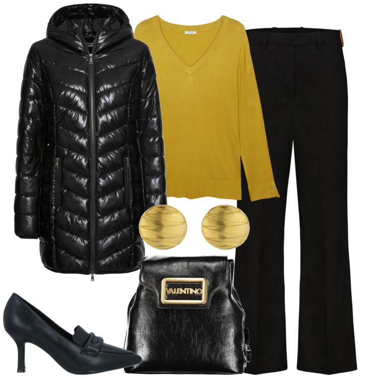 Outfit donna - City. Stile Urban per Tutti i giorni. Abbinamento con mocassini, giacche, maglieria, pantaloni, zaini, orecchini.