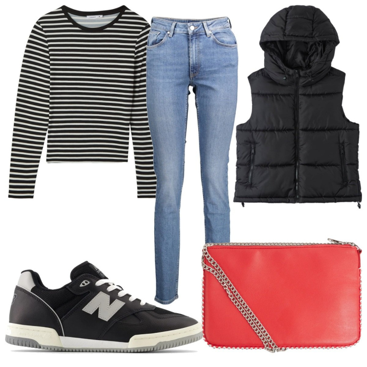 Outfit donna - Total look #2029096. Stile Basic per Tutti i giorni. Abbinamento con borse a tracolla, piumini, maglieria, sneakers, jeans.