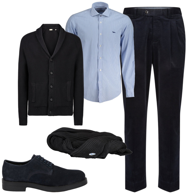Outfit uomo - City. Stile Urban per Tutti i giorni. Abbinamento con pantaloni, scarpe stringate, cardigans, camicie, sciarpe.