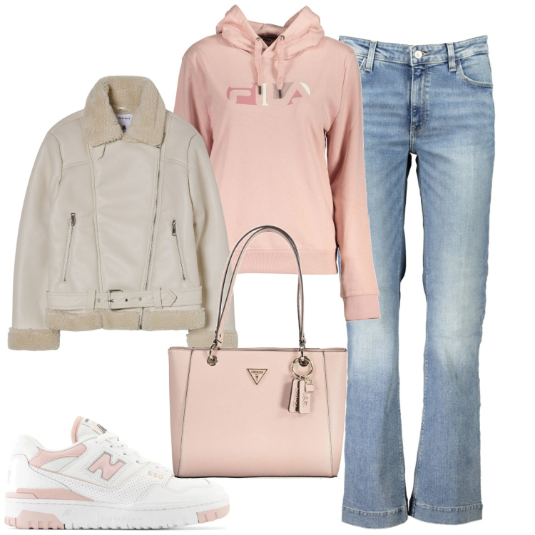 Outfit donna - City. Stile Casual per Tutti i giorni. Abbinamento con sneakers, blazer, giacche, felpe con cappuccio, borse a spalla, jeans.