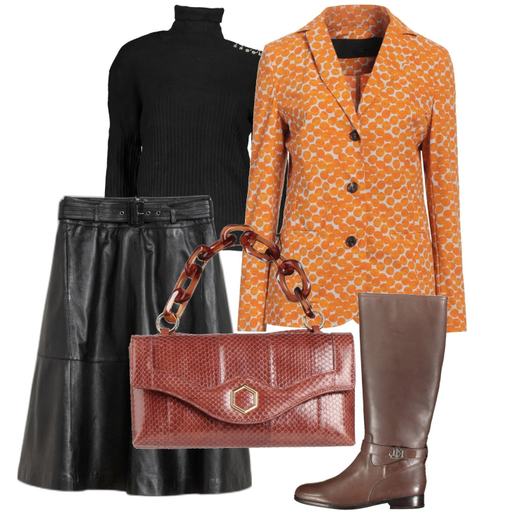 Outfit donna - City. Stile Bon Ton per Tutti i giorni. Abbinamento con gonne, blazer, borse a mano, maglieria, stivali.