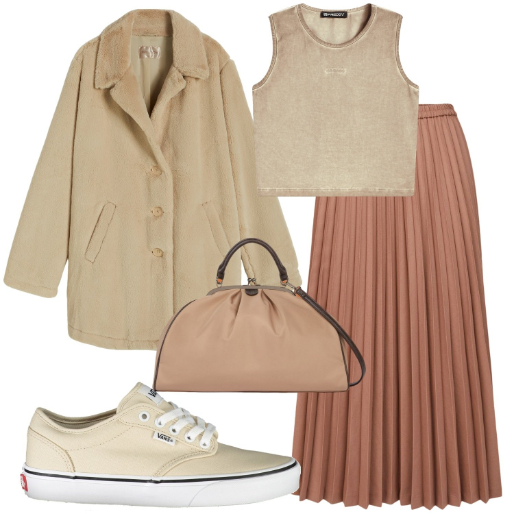 Outfit donna - Total look #2029199. Stile Casual chic per Serata fuori. Abbinamento con cappotti, top, minigonne, borse a spalla, sneakers.