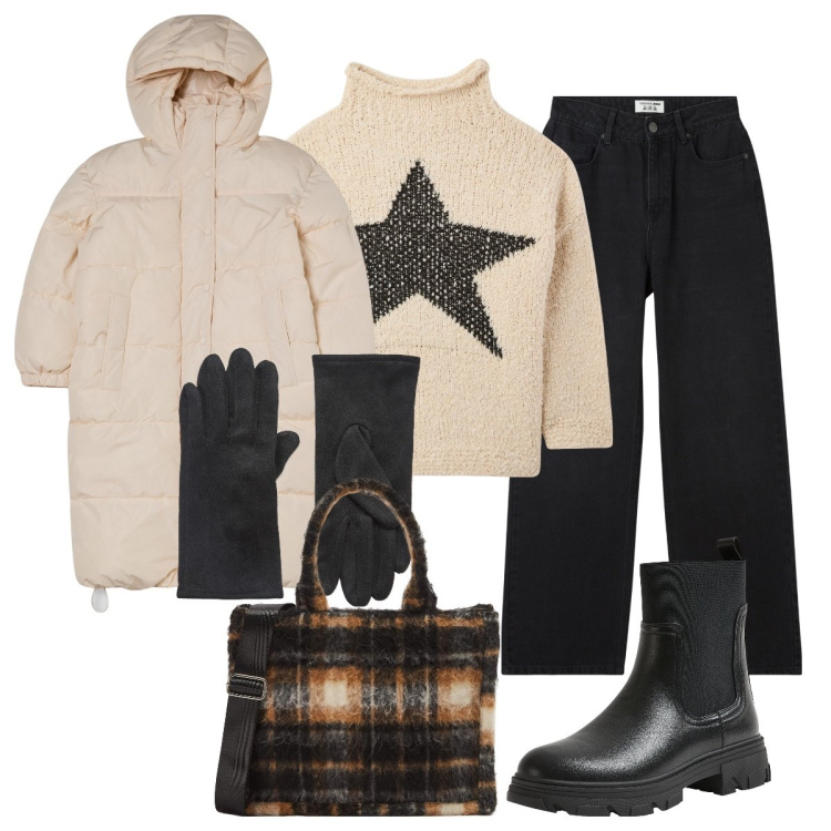 Outfit donna - Brrrr… che freddo!. Stile Sporty chic per Tutti i giorni. Abbinamento con guanti, jeans, shopping bag, maglieria, stivaletti chelsea, blazer.
