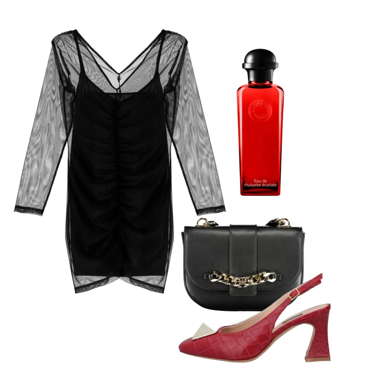 Outfit donna - Serata city. Stile Chic per Serata fuori. Abbinamento con décolleté, profumi, vestiti corti, borse a tracolla.