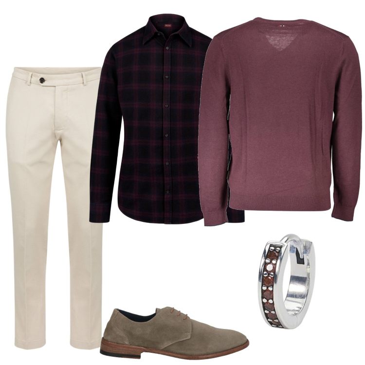 Outfit uomo - Total look #2029300. Stile Casual per Tutti i giorni. Abbinamento con scarpe stringate, orecchini, camicie, pantaloni, maglieria.
