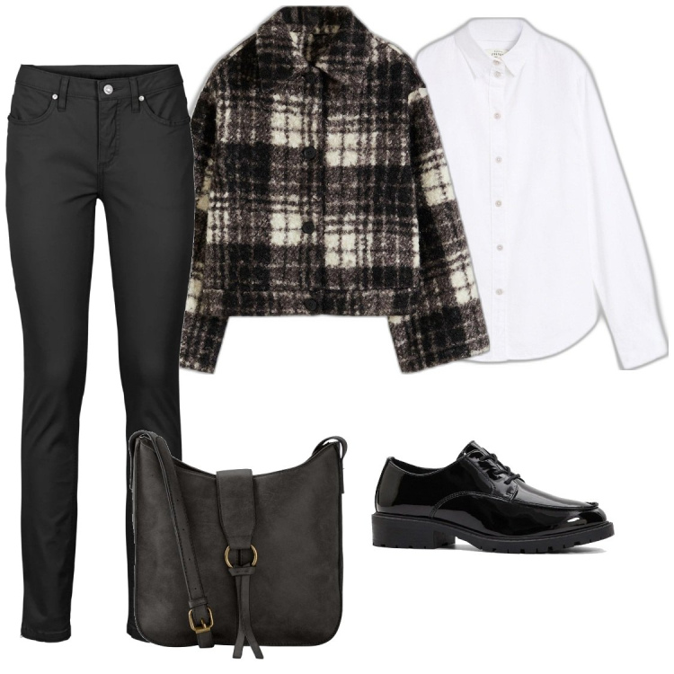 Outfit donna - Very low cost. Stile Preppy per Tutti i giorni. Abbinamento con jeans skinny, borse a tracolla, blazer, camicie, scarpe stringate.