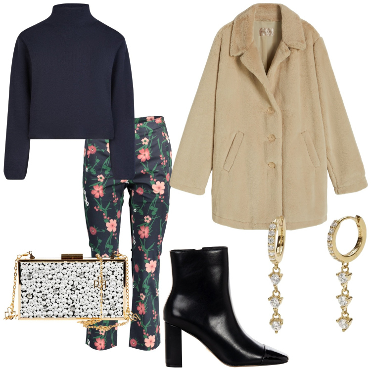 Outfit donna - Total look #2029354. Stile Trendy per Tutti i giorni. Abbinamento con orecchini, stivaletti, pochette, cappotti, pantaloni, cardigans.