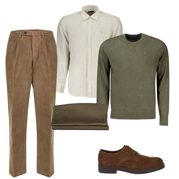 Outfit uomo - Pantalone in velluto. Stile Casual per Ufficio. Abbinamento con pantaloni, scarpe stringate, maglieria, sciarpe, camicie.
