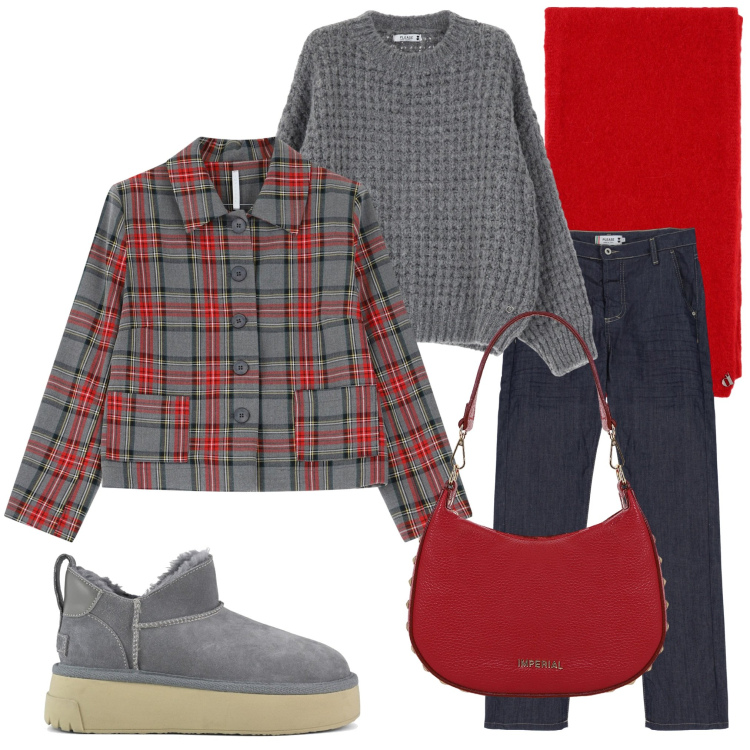 Outfit donna - Un nuovo anno. Stile Casual chic per Tutti i giorni. Abbinamento con jeans dritti, pullovers, borse a spalla, blazer, stole, stivali.