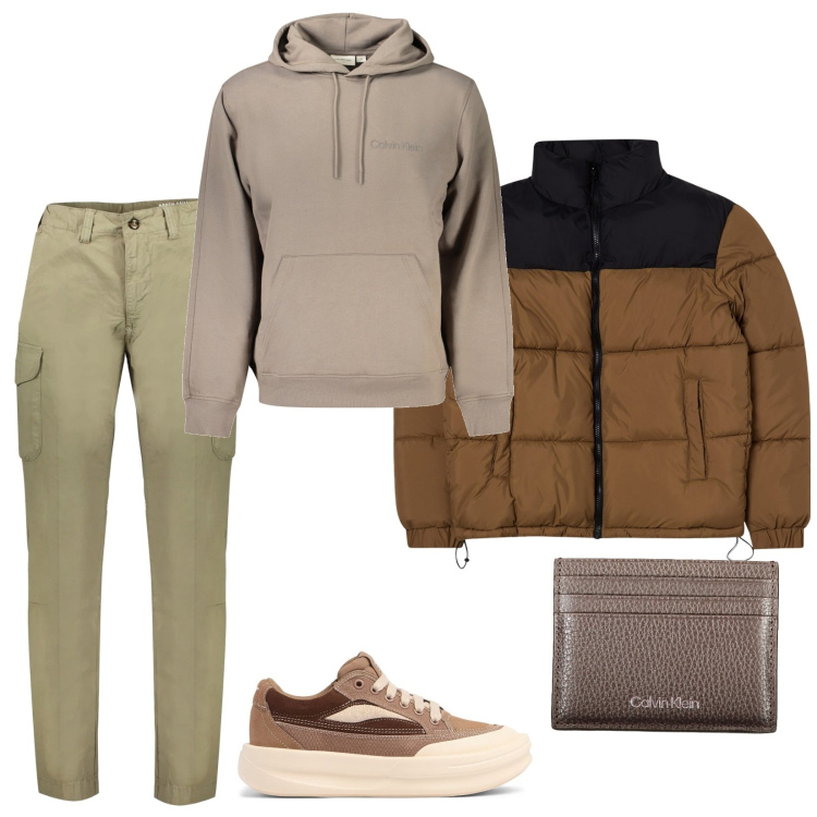 Outfit uomo - Total look #2029404. Stile Casual per Tutti i giorni. Abbinamento con giacche, sneakers, portafogli, pantaloni, felpe con cappuccio.