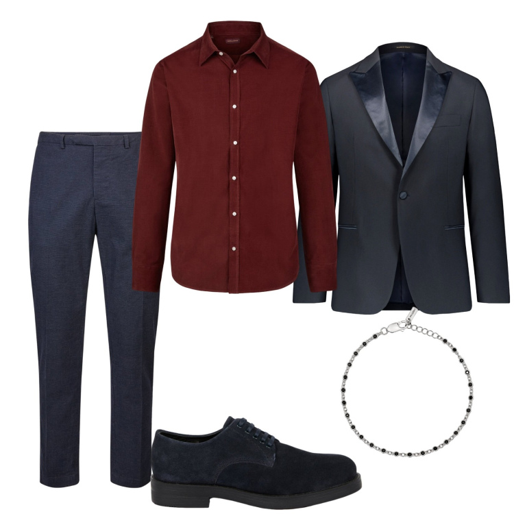 Outfit uomo - Buon anno. Stile Business/Elegante per Serata speciale. Abbinamento con braccialetti, scarpe stringate, abiti, pantaloni, camicie.
