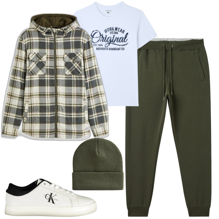 Outfit uomo - Relaxing days. Stile Casual per Tutti i giorni. Abbinamento con cappotti, t-shirt, pantaloni, berretti, sneakers.