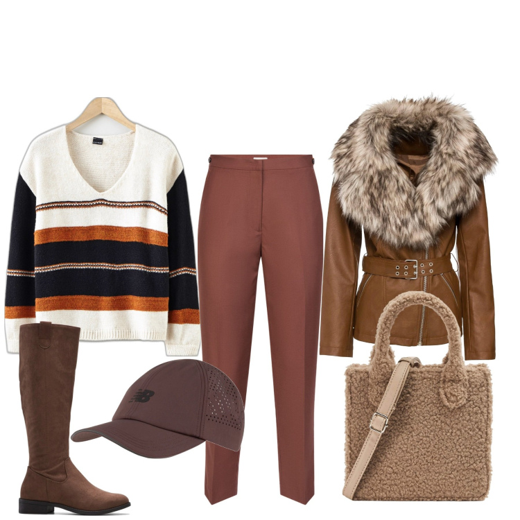 Outfit donna - Coperta bene. Stile Basic per Tutti i giorni. Abbinamento con stivali, blazer, maglieria, shopping bag, cappelli, pantaloni.