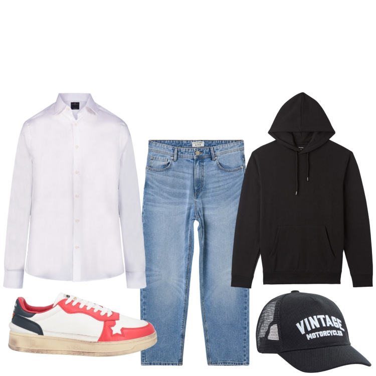 Outfit uomo - In uscita. Stile Urban per Tutti i giorni. Abbinamento con sneakers, felpe con cappuccio, cappelli, jeans, camicie.