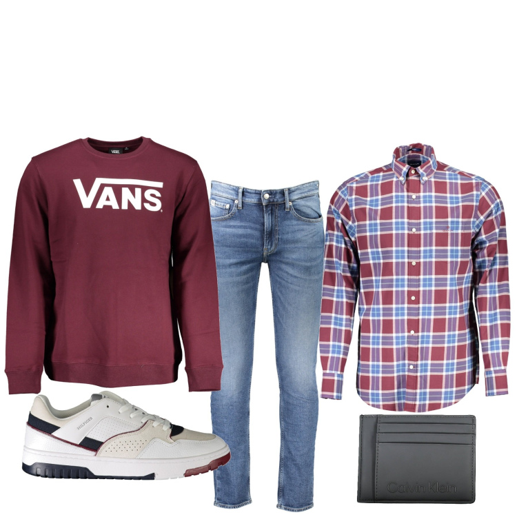 Outfit uomo - Amici a cena. Stile Urban per Tutti i giorni. Abbinamento con camicie, portafogli, sneakers, felpe, jeans.