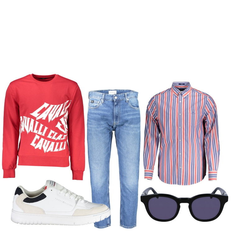 Outfit uomo - Camicia a righe. Stile Urban per Tutti i giorni. Abbinamento con camicie, sneakers, felpe, jeans, occhiali da sole.