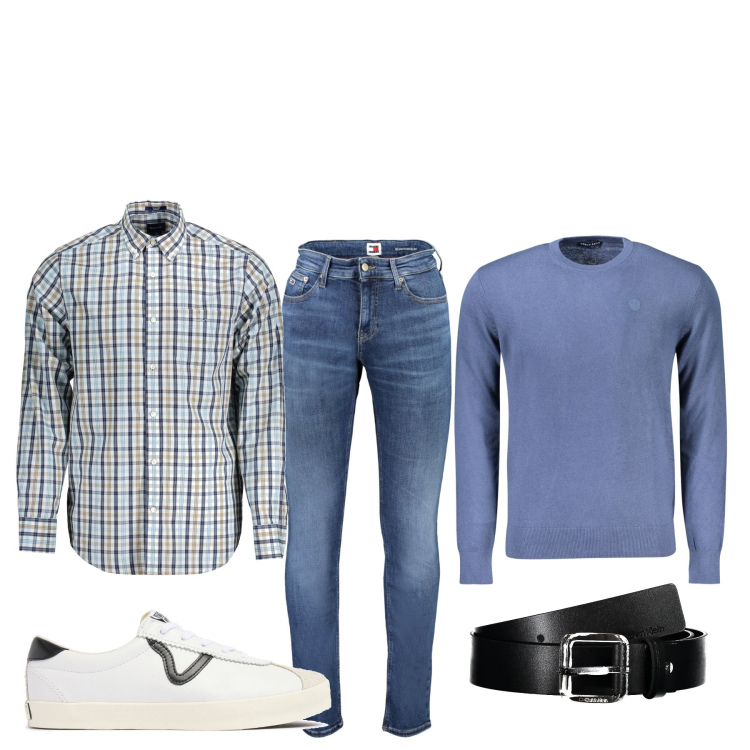 Outfit uomo - Capodanno tra amici. Stile Casual per Serata speciale. Abbinamento con camicie, cinture, maglieria, jeans, sneakers.
