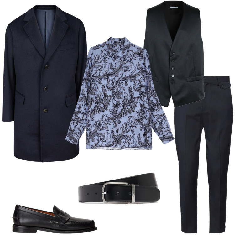 Outfit uomo - Una camicia originale. Stile Trendy per Serata speciale. Abbinamento con pantaloni, gilet, camicie, scarpe stringate, cappotti, cinture.