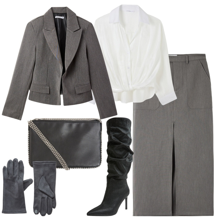 Outfit donna - Saldi Terranova. Stile Urban per Tutti i giorni. Abbinamento con borse a tracolla, gonne lunghe, guanti, stivali, camicie, blazer.