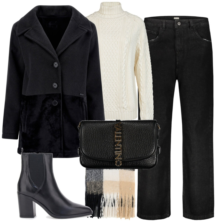 Outfit donna - Gennaio. Stile Urban per Tutti i giorni. Abbinamento con cappotti, stole, stivaletti, jeans, borse a tracolla, maglieria.