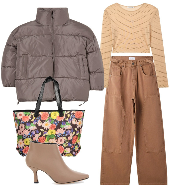 Outfit donna - Fiori freschi. Stile Bon Ton per Tutti i giorni. Abbinamento con maglieria, blazer, pantaloni, stivaletti, borse a spalla.