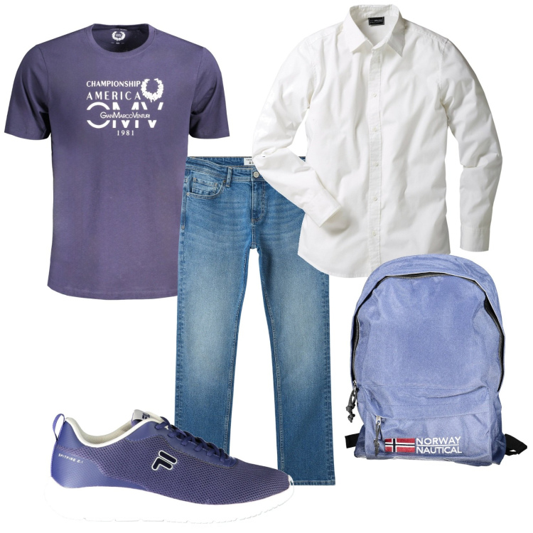 Outfit uomo - Total look #2029537. Stile Casual per Tutti i giorni. Abbinamento con camicie, jeans, sneakers, t-shirt, borse sportive.